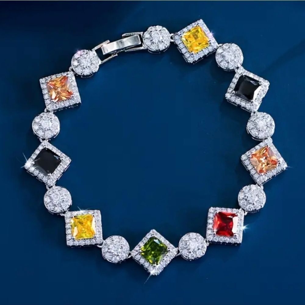 Multi Color Silver Diamond Bracelet